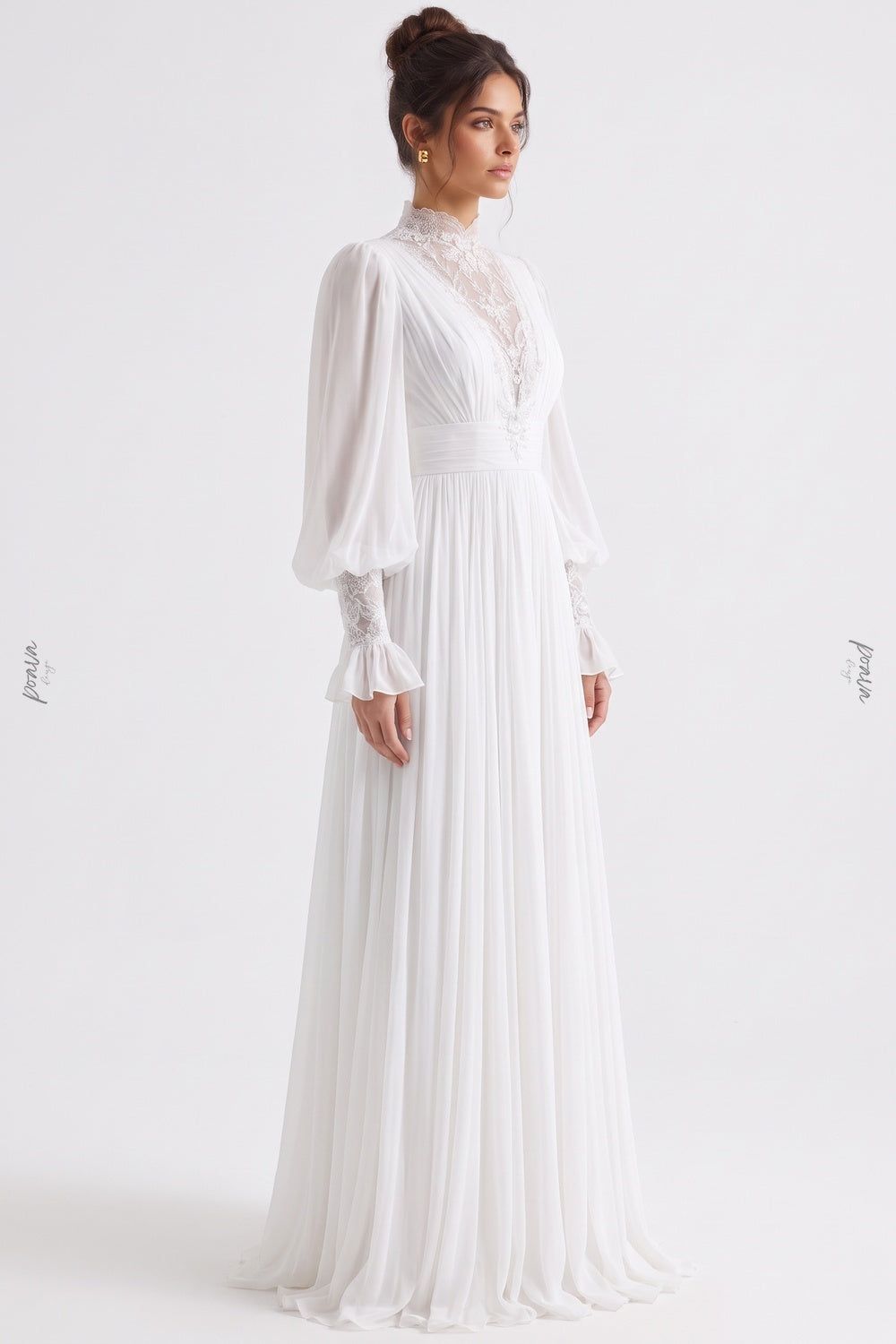 White Chiffon A-Line Gown with Lace Details Flowering Girl
