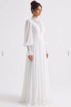 White Chiffon A-Line Gown with Lace Details Flowering Girl