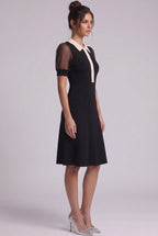 Black Fine Knit A-Line Dress with Contrast Collar Flowering Girl