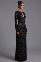 Black Floral Lace Column Gown Flowering Girl