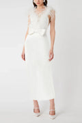 Feather Bow Backless Midi Dresses In White Flowering Girl