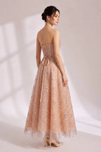 Nude Beaded Strapless Maxi Dress Flowering Girl
