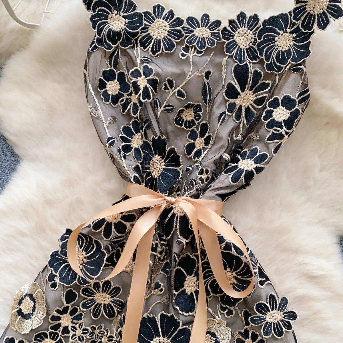 Black Embroidered Tulle Overlay A-Line Mini Dress Flowering Girl