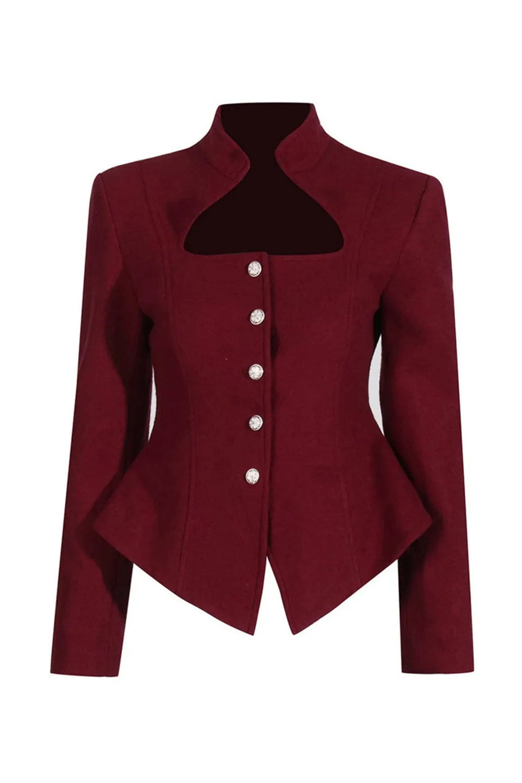 Stand Collar Cutout Blazer Flowering Girl