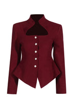 Stand Collar Cutout Blazer Flowering Girl