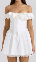 Devona White Off-Shoulder Bow Mini Dress Flowering Girl