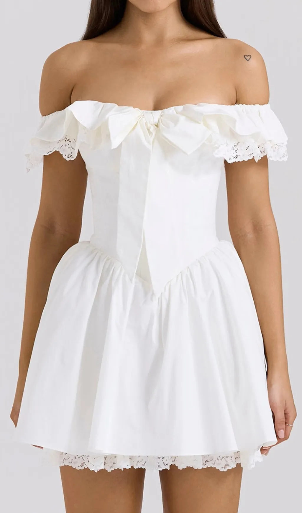 Devona White Off-Shoulder Bow Mini Dress Flowering Girl