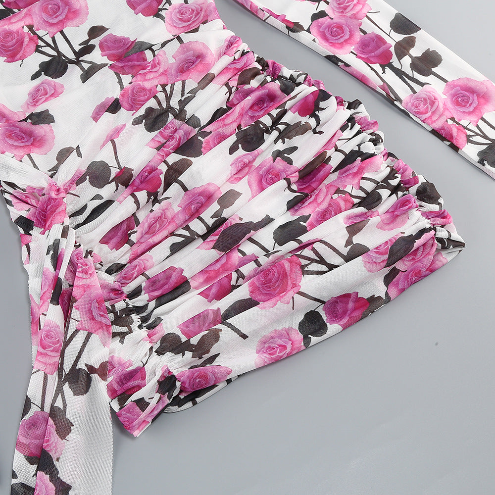 Brisa Rose Ruched Long Sleeve Mini Dress Flowering Girl