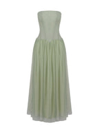 Strapless Corset Pleated Chiffon Maxi Gown Flowering Girl