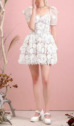 Lace Panel Design Mini Dress White Flowering Girl