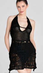 CONTAKI V-NECK KNIT MINI DRESS IN BLACK Flowering Girl