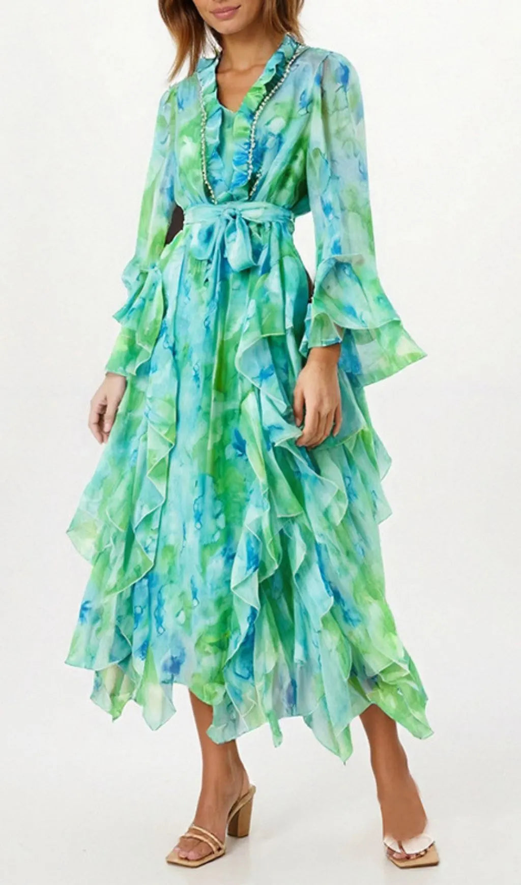 Gillian Printed Long Sleeve Maxi Dress Flowering Girl
