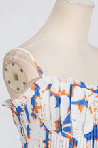 Pleated Floral-Print Linen Bustier Top Skirt Set In Blue Flowering Girl
