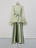 Miori Green Lace Top & Maxi Dress Set Flowering Girl