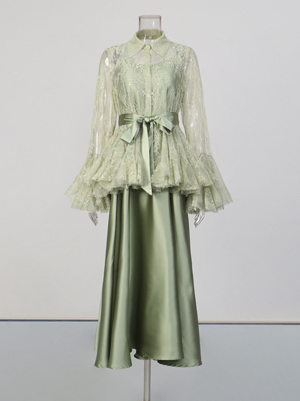 Miori Green Lace Top & Maxi Dress Set Flowering Girl