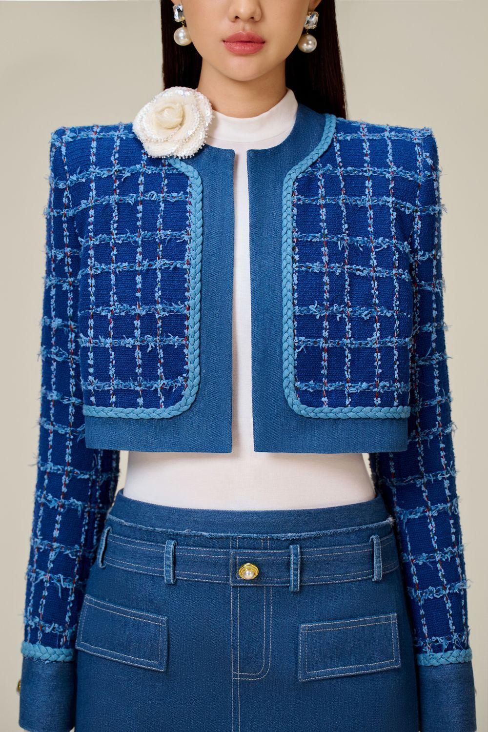 Cathy patchwork Tweed Jacket in blue Flowering Girl