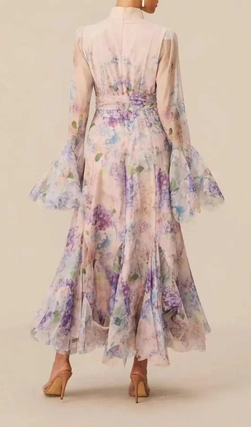 Alessia Purple Long Sleeve Floral Mock Neck Maxi Dress Flowering Girl