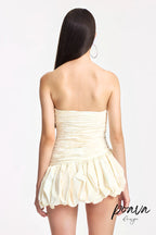 Balloon Draped Strapless Mini Dress In White Flowering Girl