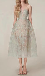 GREEN FLORAL LACE EMBROIDER MIDI DRESS Flowering Girl