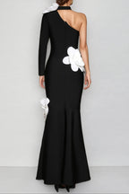 Gemma One Shoulder 3D Flower Bandage Maxi Dress In Black Flowering Girl