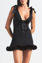 Atalanta Bow Embellished Mini Dress - Black Flowering Girl