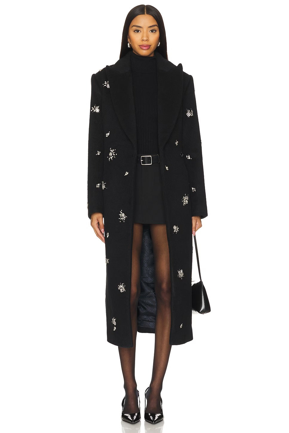 Philippa Crystal Embellished Coat In Black Flowering Girl