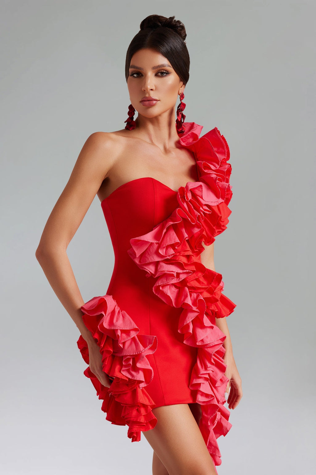 Selma One Shoulder Ruffled Mini Dress Flowering Girl