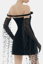Kassiani Off Shoulder Mini Dress - Black Flowering Girl
