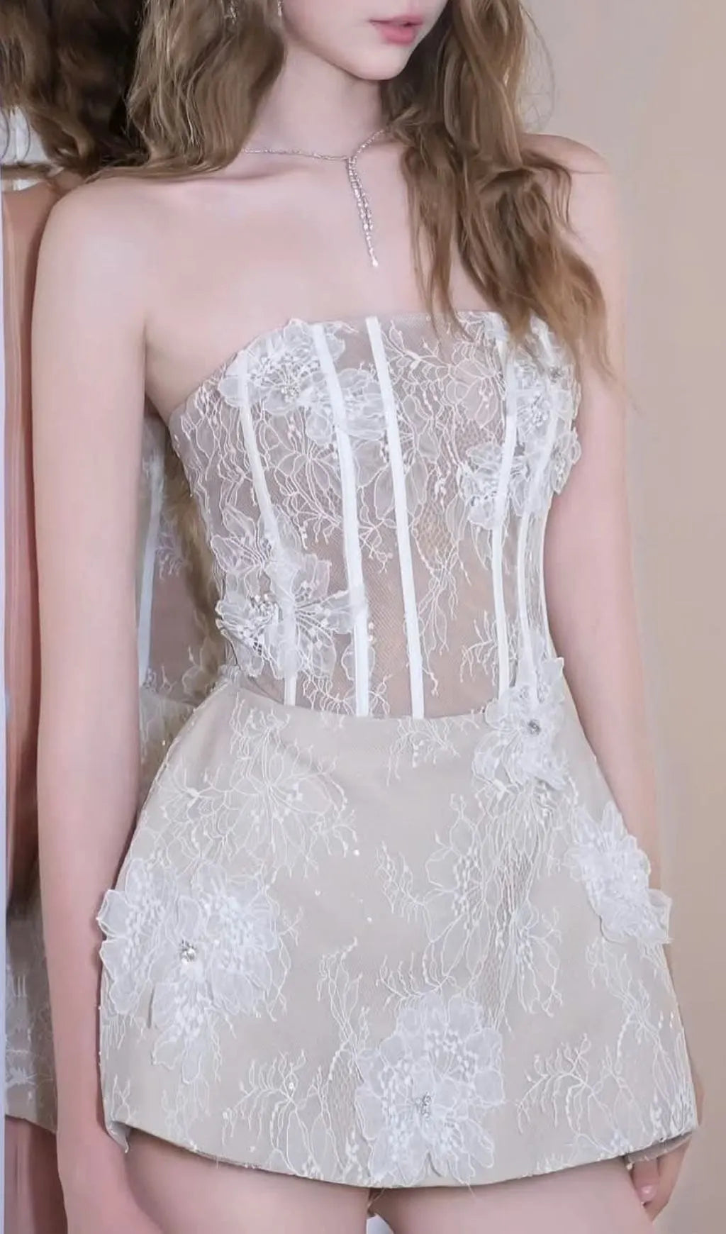 Kanna White Strapless Corset Lace Mini Dress Flowering Girl