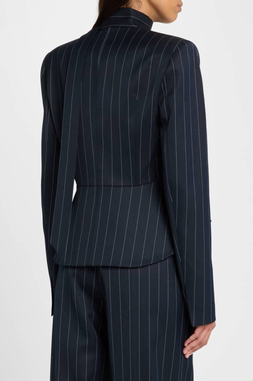 Hibyl Pinstripe Scarf Blazer in black Flowering Girl