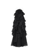 Caysie Halter Floral Ruffle Layered Maxi Dress in Black Flowering Girl