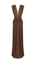 Joselyn Coffee Deep V-Neck Maxi Dress Flowering Girl