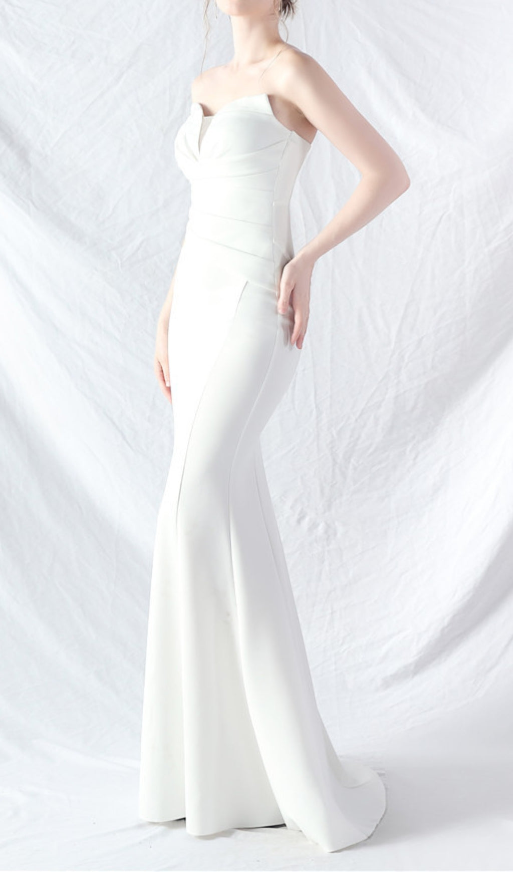 Chrina White Strapless Ruched Maxi Dress Flowering Girl