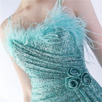 Chroma Mint Sequin Flower Feather Maxi Dress Flowering Girl