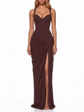 Keldrax Lace Up Ruched Split Maxi Dress Flowering Girl