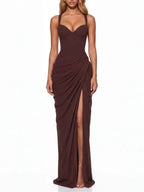Keldrax Lace Up Ruched Split Maxi Dress Flowering Girl