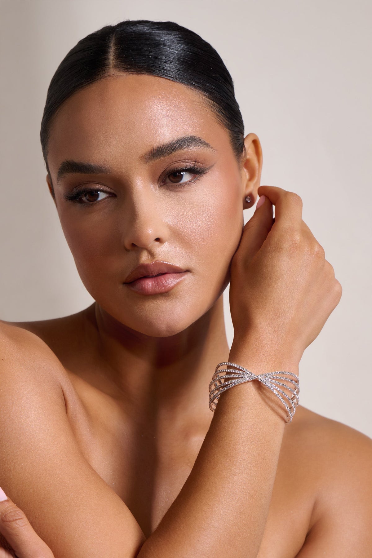Silver Diamante Cuff Bracelet Flowering Girl