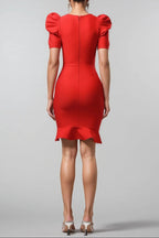 Oanna Red Short Sleeve Rhinestone Bandage Mini Dress Flowering Girl