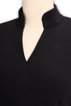 Refined Black Belted Sheath Dress With Mandarin Collar Flowering Girl