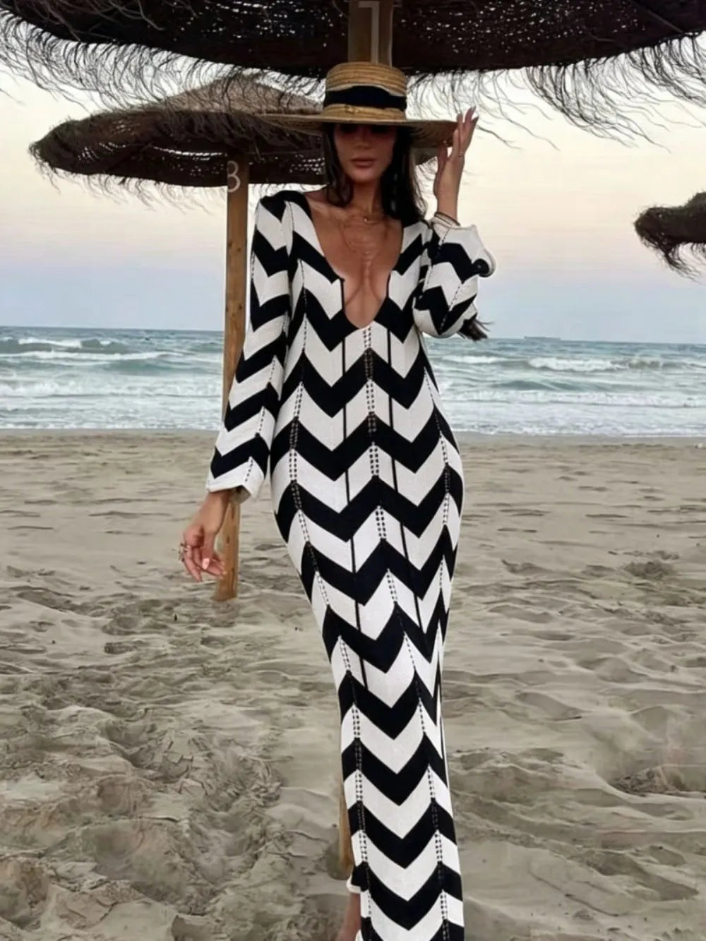 Meher Wave Knitted Long Sleeve Maxi Dress Flowering Girl
