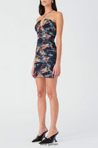 multicolor floral print pleated Bodycon Mini Dress Flowering Girl
