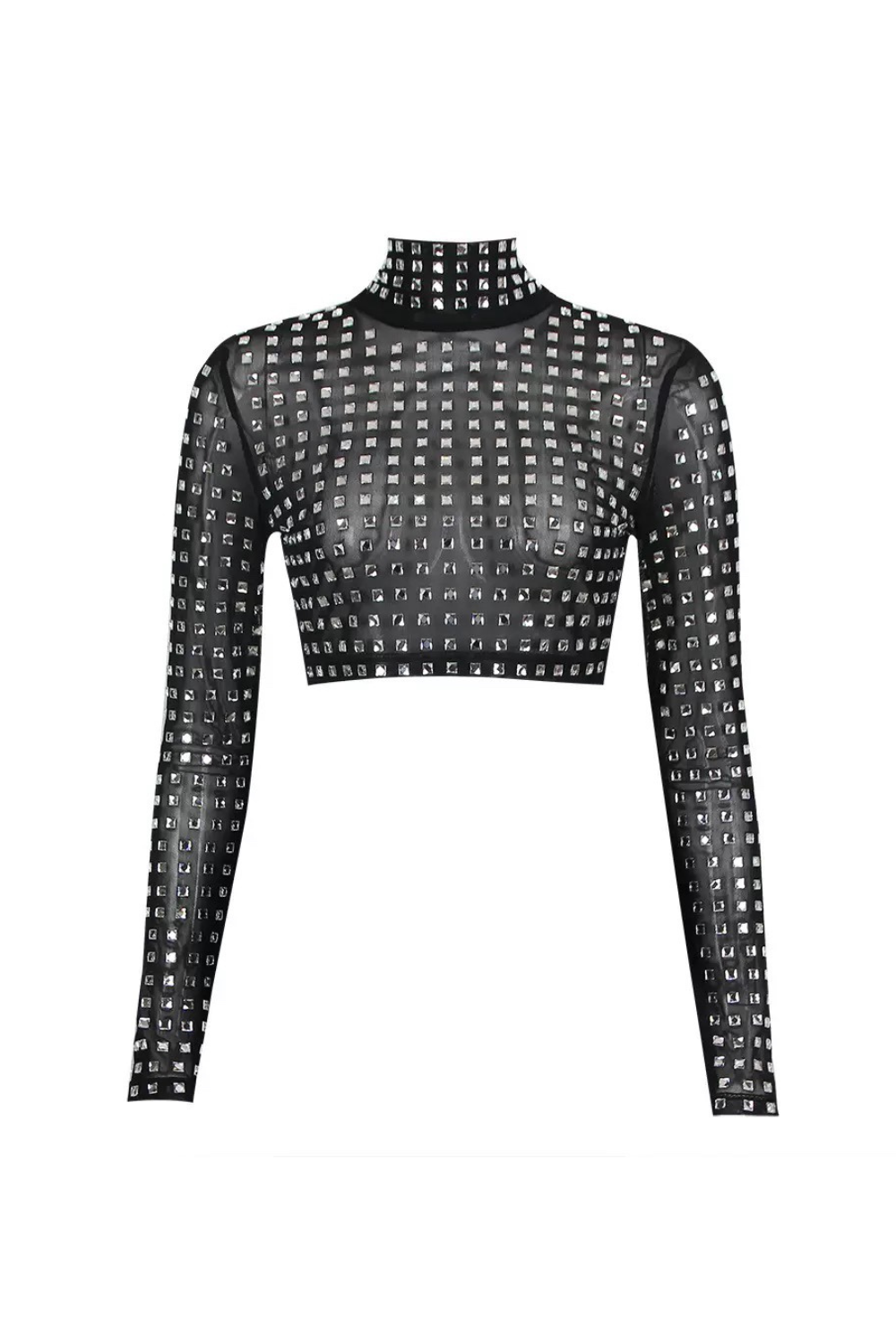 Metallic Sequin Mesh Top In Black Flowering Girl