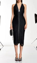 Halric V Neck Fringe Rhinestone Midi Dress Flowering Girl