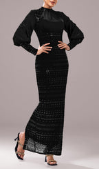 Sequin Long Sleeve Maxi Dress In Black Flowering Girl