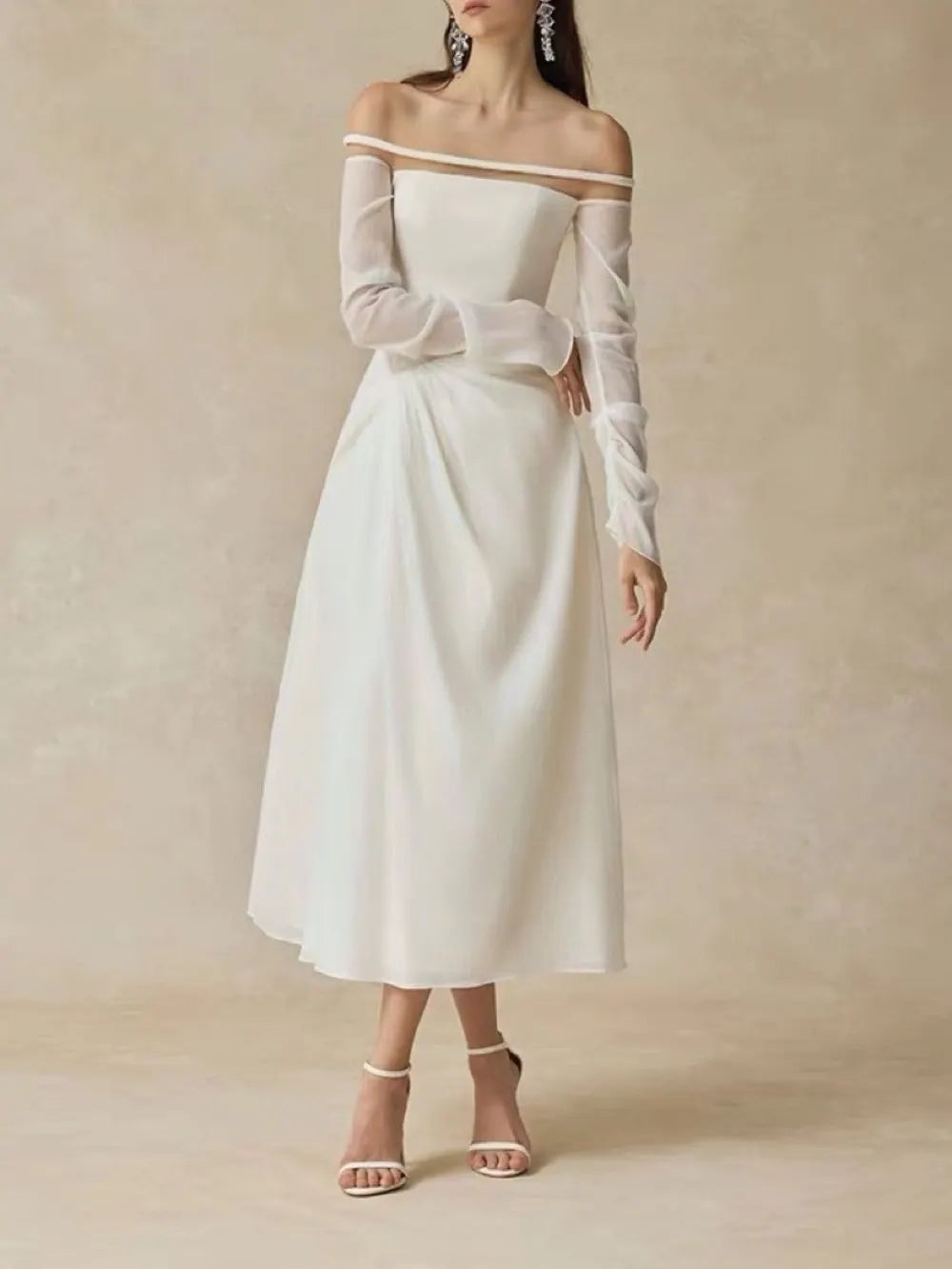 Maire White Off-Shoulder Midi Dress Flowering Girl