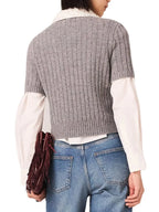 Beaded Collar Ribbed Sweater Flowering Girl