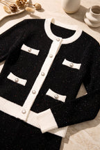 Black Glitter Knit Two-Piece Cardigan & Skirt Set Flowering Girl