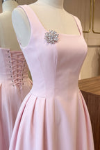Light Pink Structured Satin Fit-and-Flare Midi Dress Flowering Girl