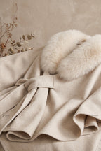Cream Brushed Wool Blend Draped Wrap Cape Flowering Girl