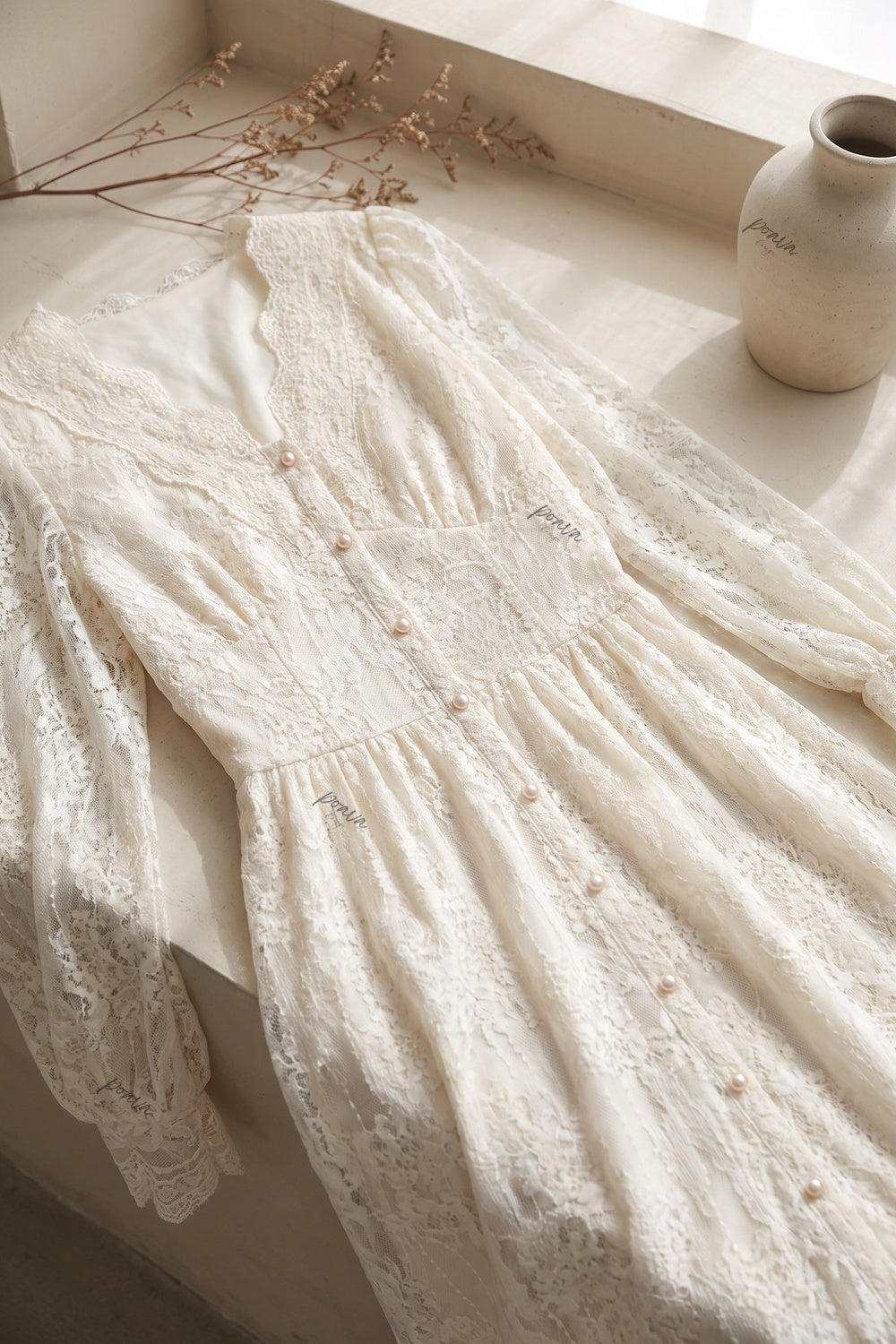Cream Floral Lace A-Line Midi Dress Flowering Girl